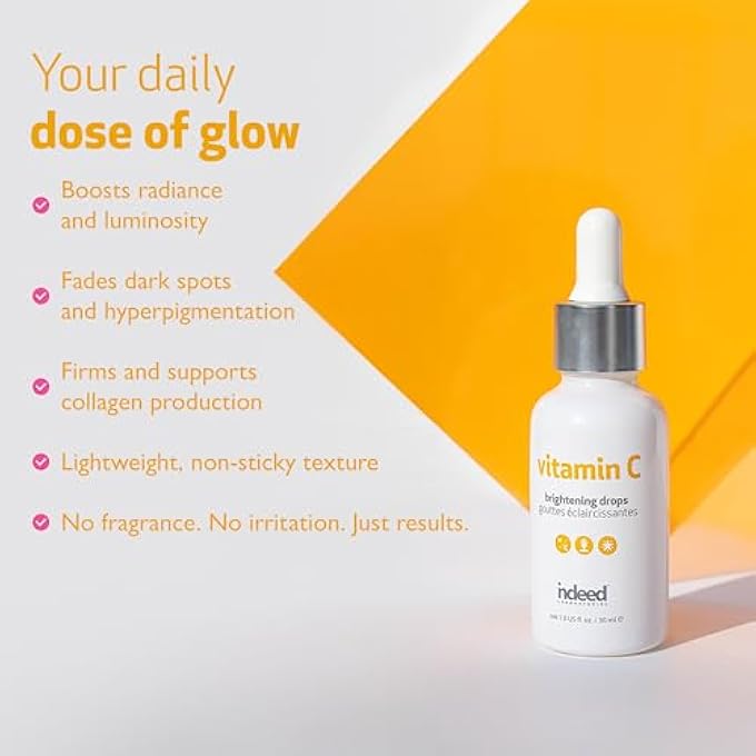 Indeed LABS VITAMIN C BRIGHTENING DROPS LIGHTWEIGHT VITAMIN C &HYALURONIC ACID FACIAL SERUM, ANTI AGING SERUM REDUCES FINE LINES, WRINKLES, HYPERPIGMENTATION & IMPROVE SKINS BARRIER & ELASTICITY - Image 3